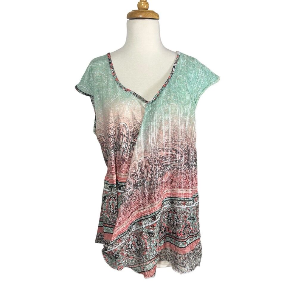 Energe World Wear Paisley Ethnic Wrap Front Blouse Top Sz L